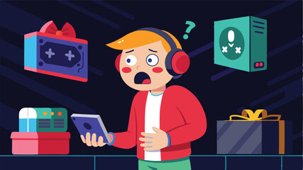 Fototapete - Young boy explores technology in a colorful illustration featuring computers and gadgets in a cozy workspace