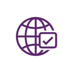 Wall Mural - worldwide connection: a clean and modern graphic illustration of a globe with an encompassing check 