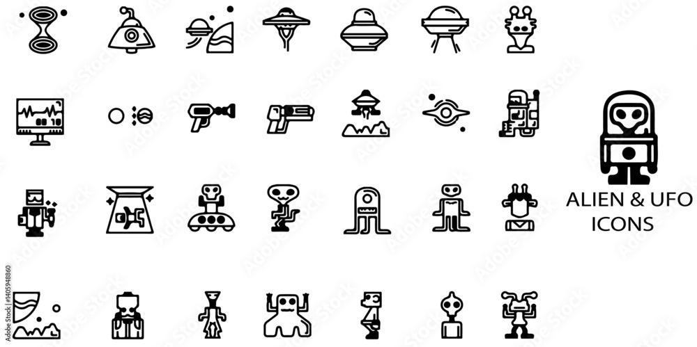 Alien and UFO simple concept 28 icons set. Contain such alien ...