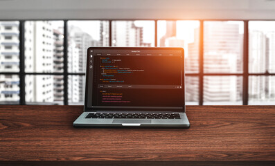 Wall Mural - software development programming on computer screen for modish application and program coding