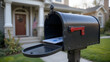 © Hector - Mailbox with open lid and letters in front of a suburban home, showing daily mail delivery