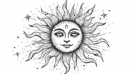 Wall Mural - mystical sun line art