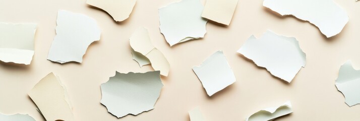 Leinwandbilder - Torn note paper stickers scattered across a modern neutral desk background create a simple stationery-inspired layout for creative projects