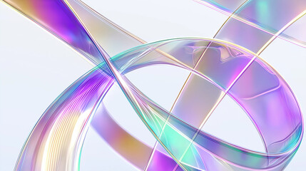 Poster - Iridescent ribbons creating abstract shapes on light background