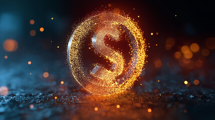 Fototapete - Glowing particles forming dollar sign in a sphere: futuristic finance concept