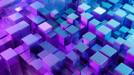 Poster - Metallic cubes forming an irregular surface in purple and blue tones