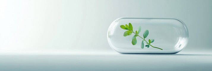 Aufkleber - Transparent glass capsule showcases a small green plant against a pristine white background