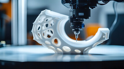 Wall Mural - a robotic arm in a 3d printing workshop, assembling complex prototypes with ai precision for rapid p