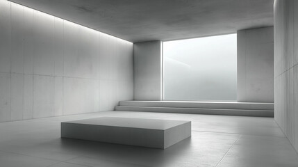 Poster - Empty concrete building interior with podium and window lighting