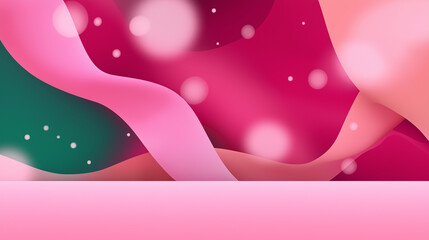 Poster - Abstract pink and green wavy background with bokeh lights