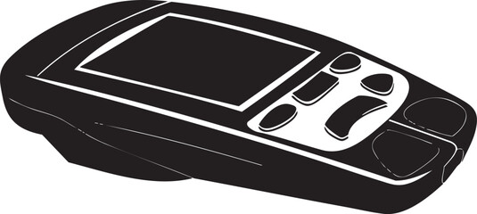Illustration of a modern handheld electronic device with a display and control buttons.