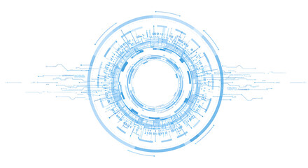 abstract technology interface with circular patterns and connected circuit lines, representing innov