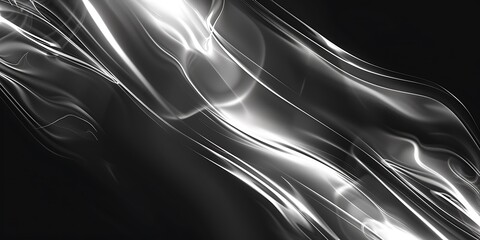 Wall Mural - elegant silver lines flowing smoothly across a dark background, creating a dynamic abstract