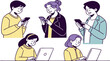 © vector db - Flat Vector People Using Smartphones, Tablets, and Laptops – Modern Technology Users Illustration Set