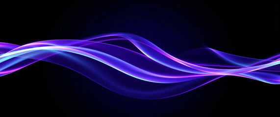 Poster - Abstract blue and purple light trails flowing on black background