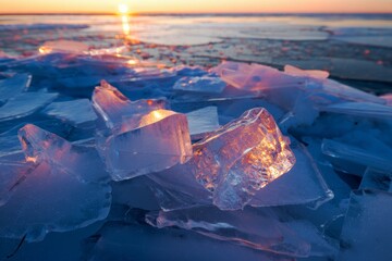 Wall Mural - sunset on frozen lake