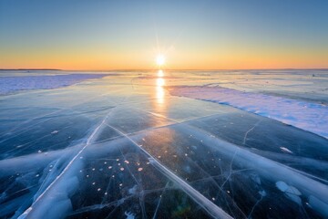 Wall Mural - sunset on frozen lake