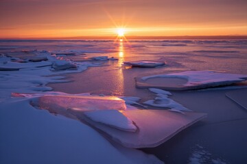 Wall Mural - sunset on frozen lake