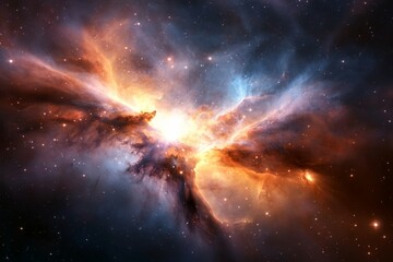 Wall Mural - colorful space with a bright orange cloud in the middle