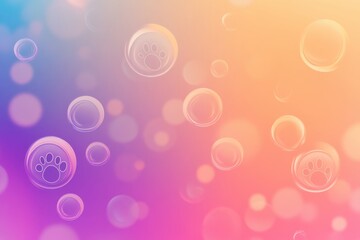 Aufkleber - Soft gradient background with translucent bubbles and paw icons for pet care theme