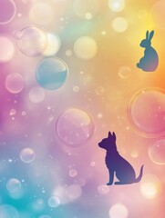 Aufkleber - Colorful animal silhouettes against a vibrant, soft gradient background with floating bubbles