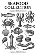 © Pawellpi Design - Engraved collection of seafood illustrations featuring various marine creatures in a distinctive monochrome style