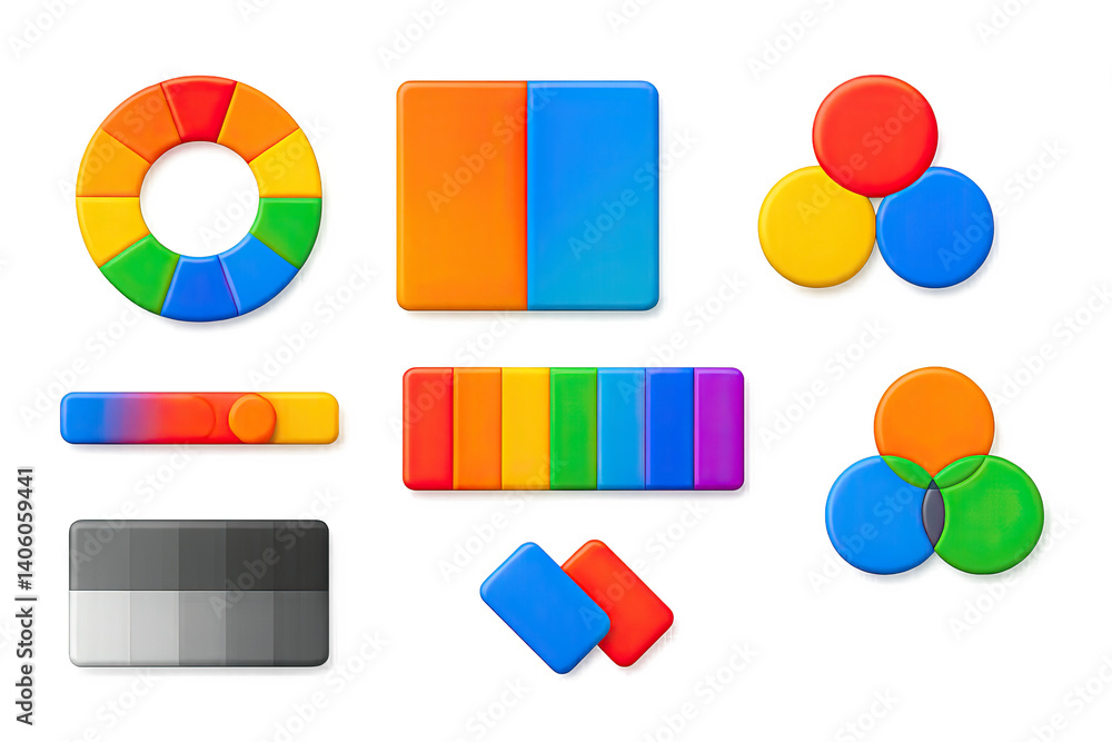 Complementary Functions Icon 3D icon set of color theory study: color wheel, warm/cool chart ...