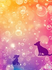 Aufkleber - Vibrant gradient background with animal silhouettes and floating bubbles creating a joyful atmosphere for pet lovers