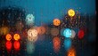 © Maryna - Closeup of rain droplets flowing down window glass at night. Colorful bokeh lights in the blurry background. Weather, transportation, travel concept, car trip on a wet road, urban scene.