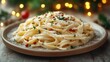 © Luis - Delicious Fettuccine Alfredo with Garnishes and Festive Background
