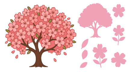 sakura tree. falling petals, flowers. isolated flying japanese pink cherry floral elements fall down
