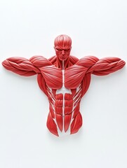 Poster - Floating red muscle illustration on clean white background highlighting human anatomy clearly and boldly for educational purposes