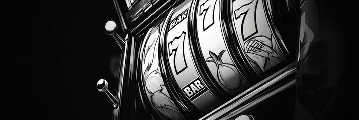 Fototapete - Illustration of a classic slot machine featuring three spinning reels with the number 7 in art style