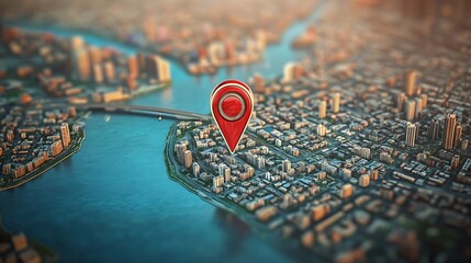 Aufkleber - Stunning aerial view of a city grid with a prominent location marker signifying urban exploration and navigation : Generative AI