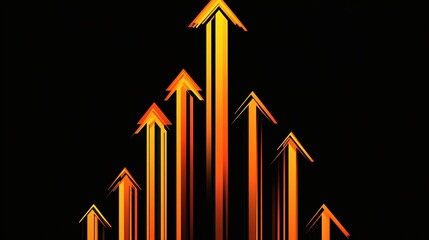 Leinwandbilder - Dynamic upward arrows designed in vibrant yellows and oranges emerging from a solid black background : Generative AI