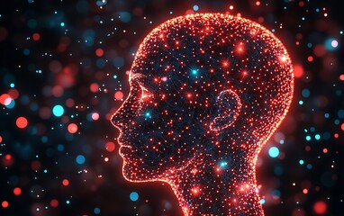 Leinwandbilder - Stylish Representation of a Human Silhouette Composed of Interconnected Dots and Luminescent Colors : Generative AI