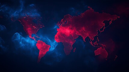 Fototapete - Vibrant abstract world map in red and blue hues with swirling effects for digital art projects : Generative AI