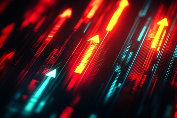 Leinwandbilder - Bright and complex abstract pattern with arrows and glowing lines in red and blue creating a sense of direction : Generative AI