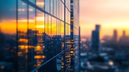 Poster - Mood enhancing urban sunset captured in glass windows of contemporary skyscrapers : Generative AI