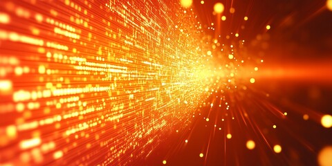 Aufkleber - Vibrant orange data stream displaying the concept of technology advancement and digital innovation : Generative AI