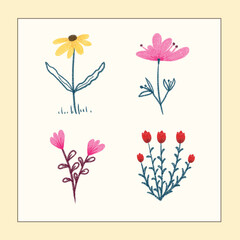 Wall Mural - flower vector set with frame background
