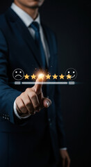 Wall Mural - customer rating: man giving 4-star review for satisfaction, feedback, and service excellence.