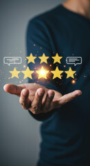 Wall Mural - customer reviews: get 5-star feedback! boost reputation, hand & stars icon, service quality, best ra