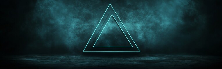 Wall Mural - dark background with three large teal and black triangles, symmetrical, minimalistic, dark green gra