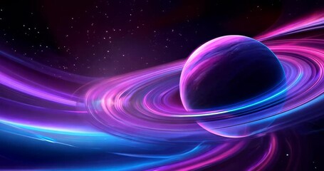 Wall Mural - Stunning cosmic journey through vivid neon rings of a mystical planet in motion