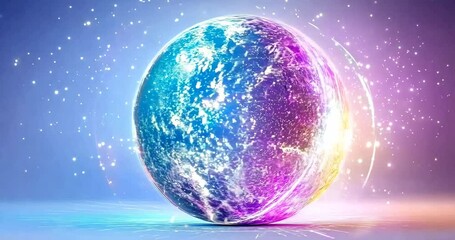 Wall Mural - Vibrant cosmic sphere radiating energetic light bursts in dynamic sequence