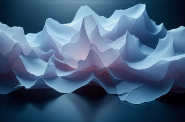 Wall Mural - abstract 3d render features soft, wavy mountain-like shapes in light blue and white against a dark b