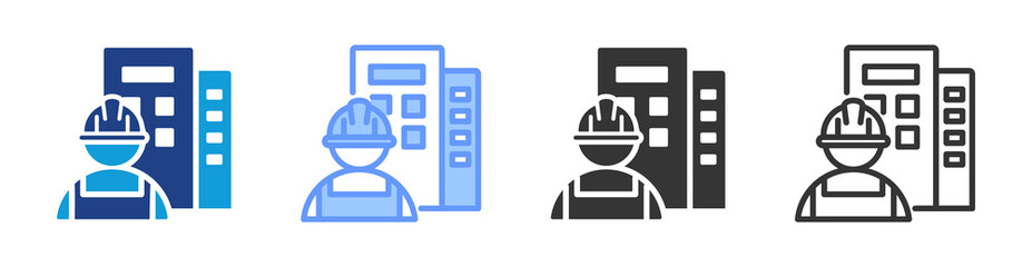 Contractor icon set multiple style collection