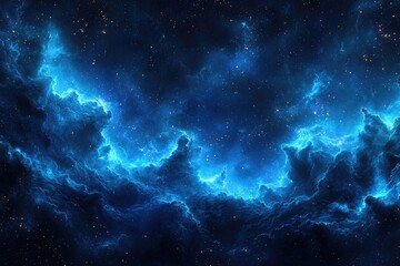 deep blue nebula with orange flecks; cosmic clouds in the abyss of space, stellar nursery