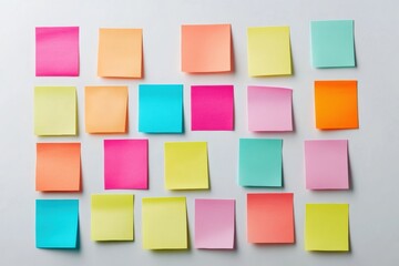 Leinwandbilder - Colorful sticky notes and paper tabs arranged neatly on a white desk surface in a creative workspace